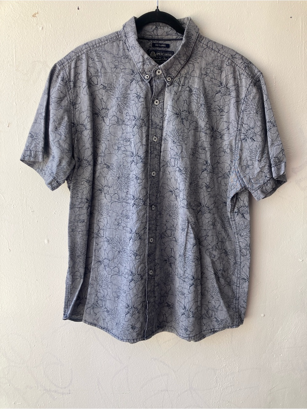 American Rag Gray-Blue Floral Short-Sleeve Button-Down Shirt